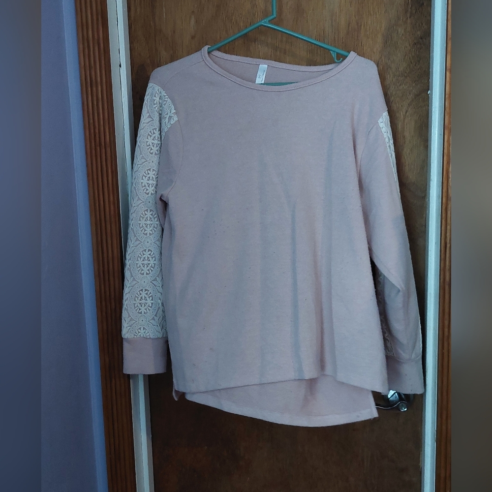Flora Nikrooz Pink Long Sleeve Top with Lace Sleeves